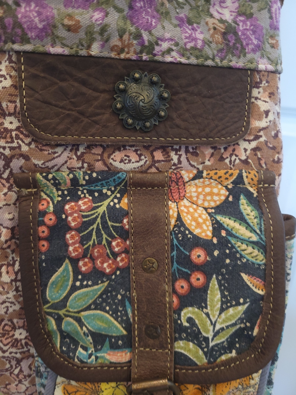 NWT Myra Bag Floral Patchwork Saddle Bag in Purple, Brown, Cream - Picture 4 of 13